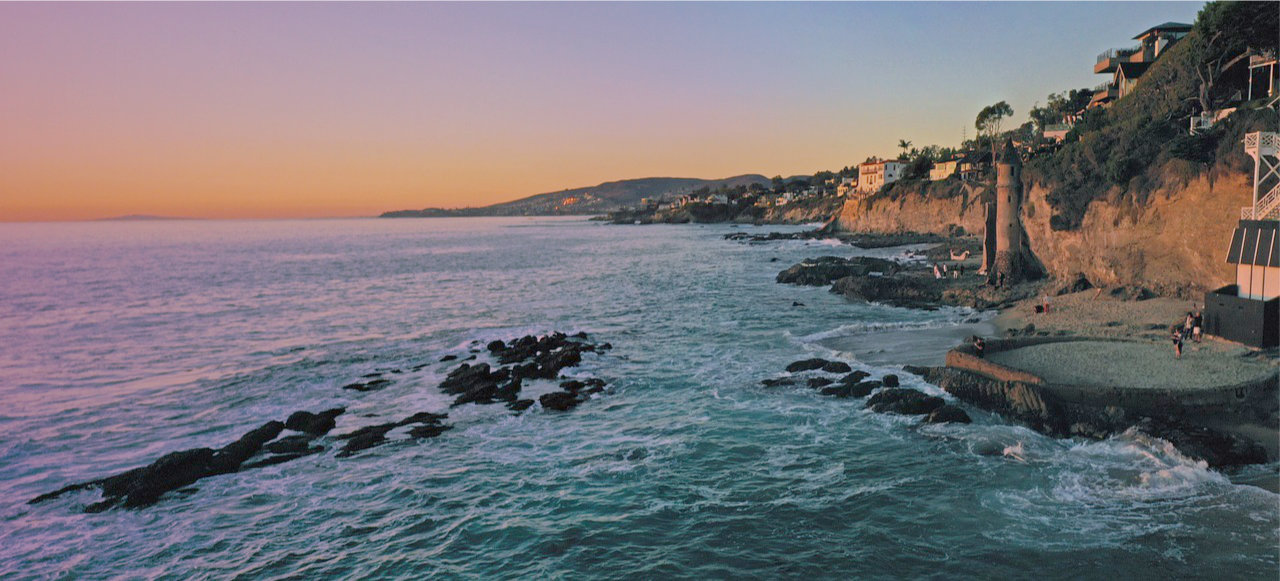 ocean shoreline at dusk